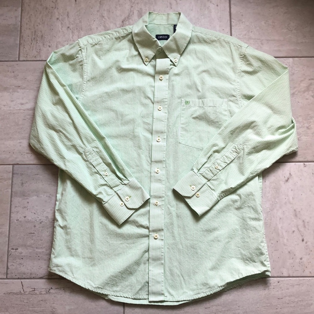 Izod green/white stripe dress shirt